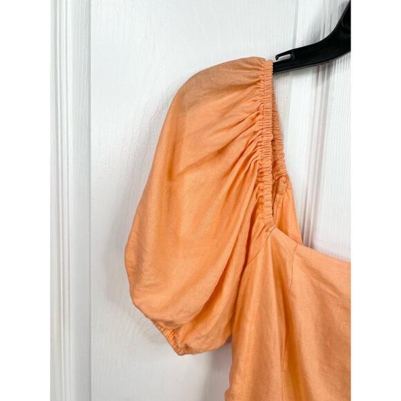 1STATE Orange Puff Sleeves Linen Blend Tiered Skirt Open Tie Back Dress Sz S - Picture 5 of 13
